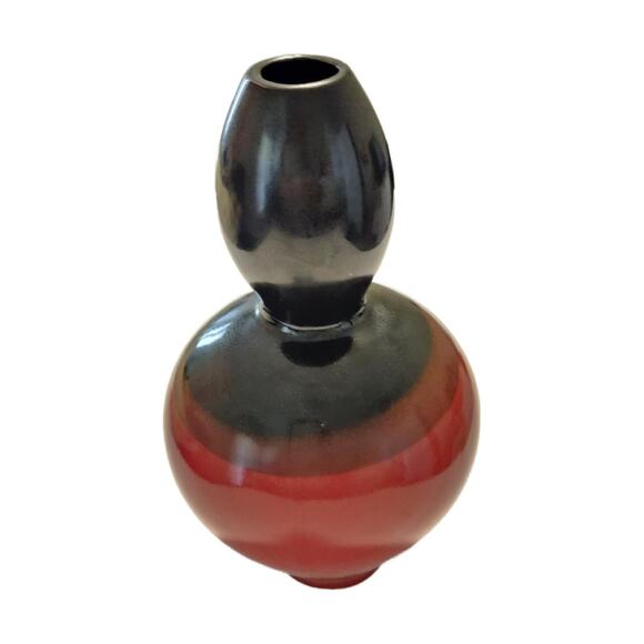 Modernist Red and Black Vase, German Pottery Vase, 10" Tall - Picture 7 of 10